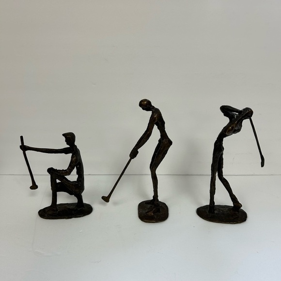 3 VINTAGE BRONZE BRUTALIST ABSTRACT GOLFERS / set of 3 FATERS DAY/ DADS BDAY - Picture 1 of 6